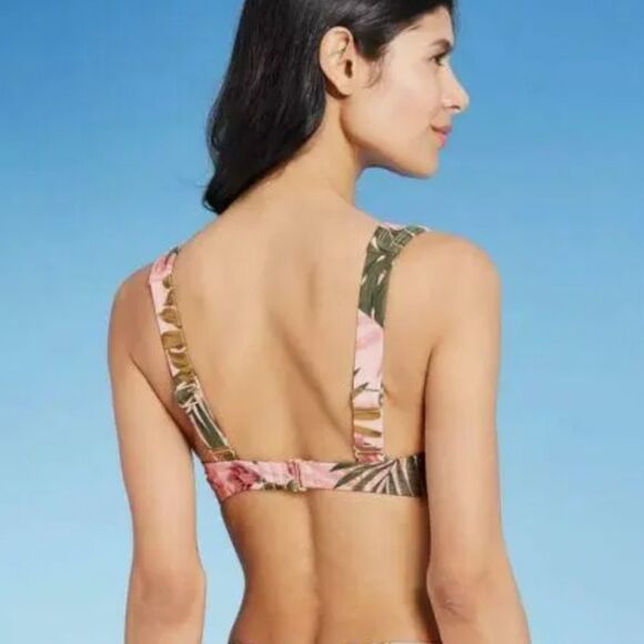 NEW Pink Floral Small 4 / 6 Removeable Pads Bikini Swim Suit Top KONA SOL - Picture 2 of 4